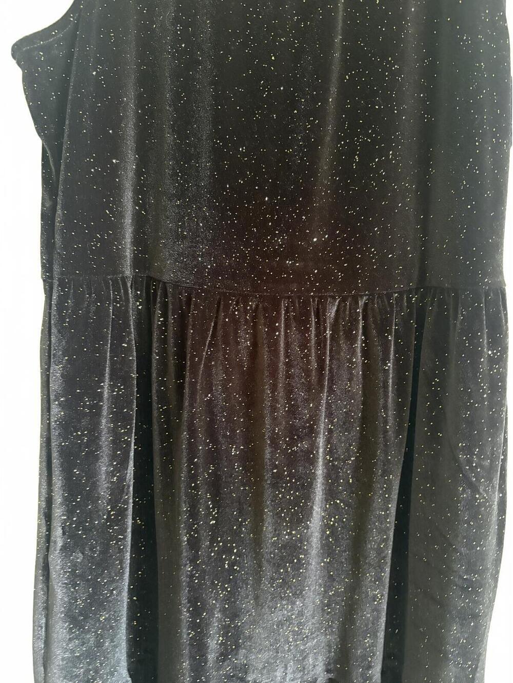 J.Crew | Black Gold Flecks Sleeveless Crushed Velvet Ruffle Neck Midi Dress Sz 8 - Picture 4 of 9